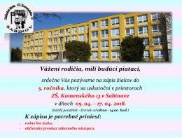 ZŠ Komenského - Zápis detí do 1. ročníka